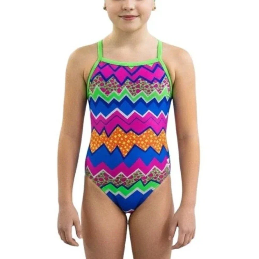 TYR Swirl Pool Diamondfit 1-pc Girls Swimsuit DGSW7YH Size Small (6/6X)